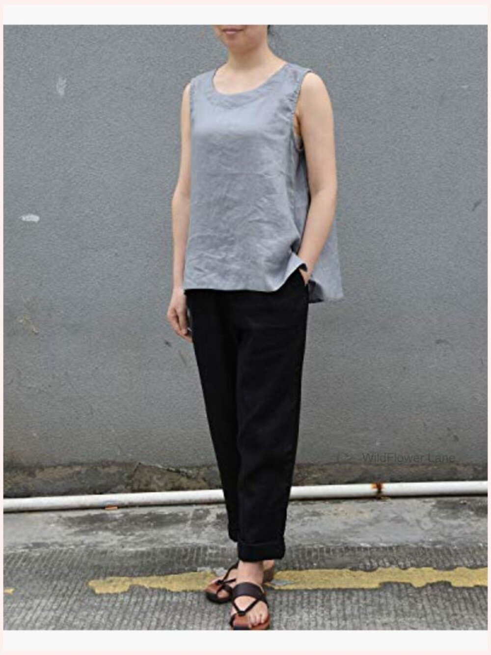 100% Linen Sleeveless Tank Top Summer Casual Blouse - Picture 4 of 5